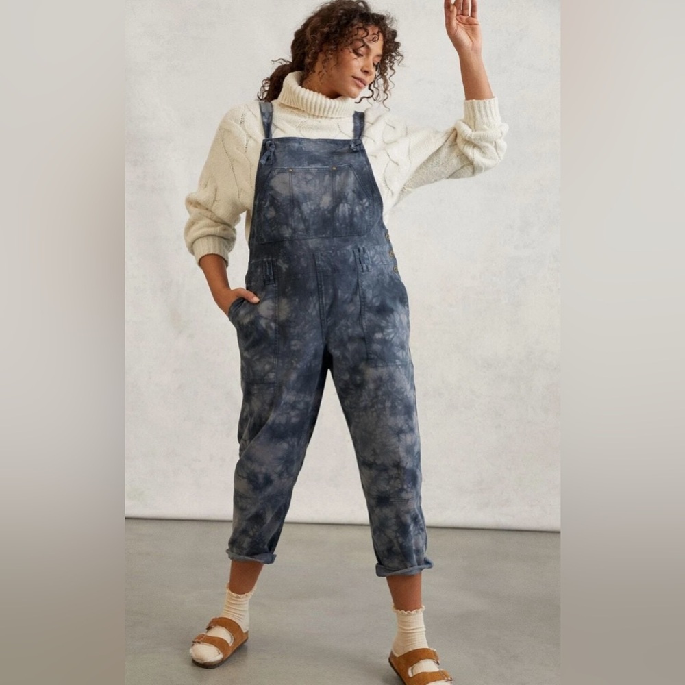 Anthropologie The Wanderer Tie Dye Overalls 27/4 Jumpsuit Blue Straight Leg NEW